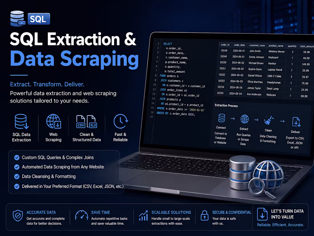 Cover image for SQL Data Extraction & Web Scraping