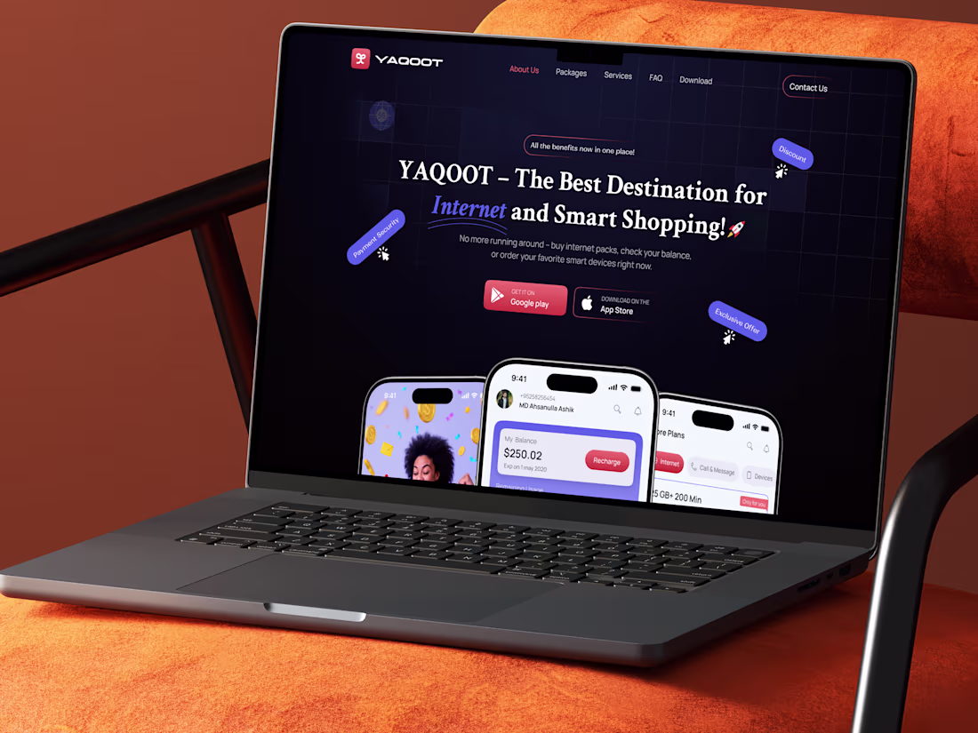 Cover image for Yaqoot Internet Provider Landing Page Design