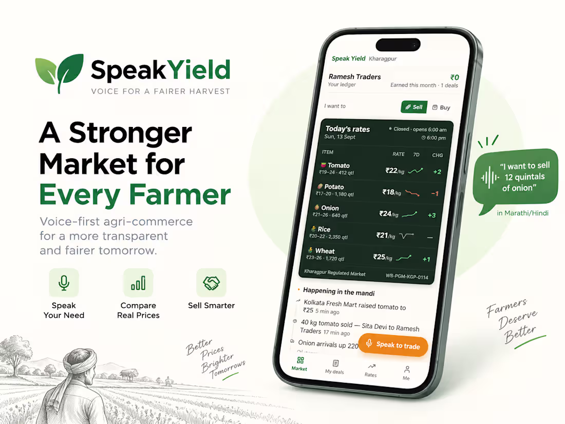 Cover image for SpeakYield - voice-first agri-commerce platform