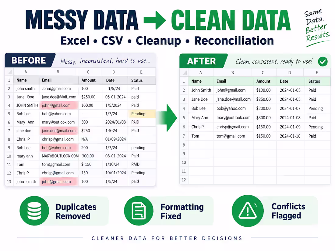 Cover image for Before-and-after view showing inconsistent spreadsheet