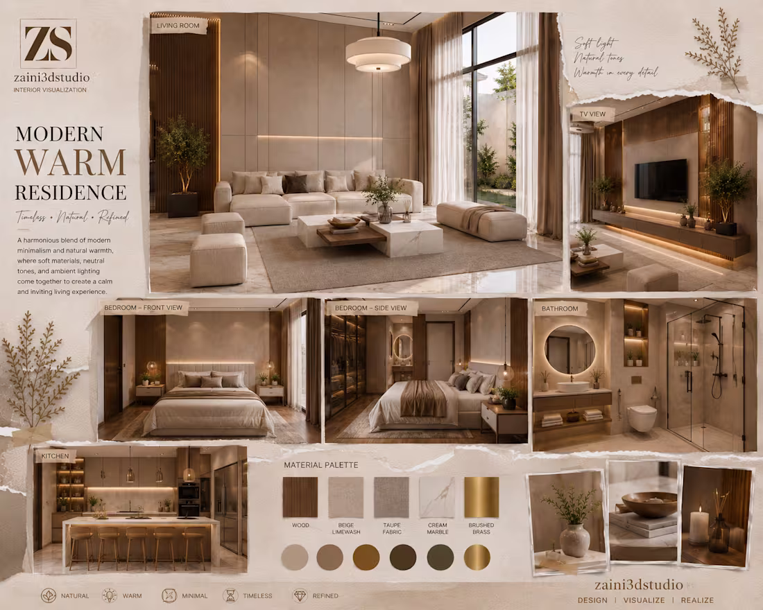 Cover image for Modern Warm Residence – Full Home Interior Visualization