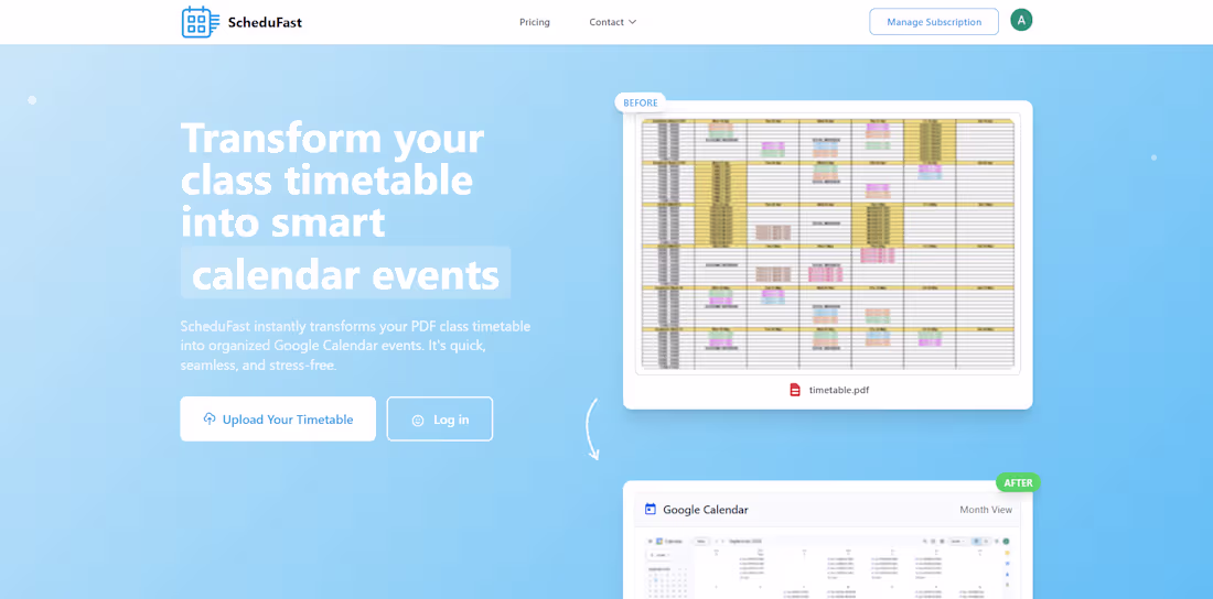 Cover image for Schedufast: Automated timetable-to-calendar sync for