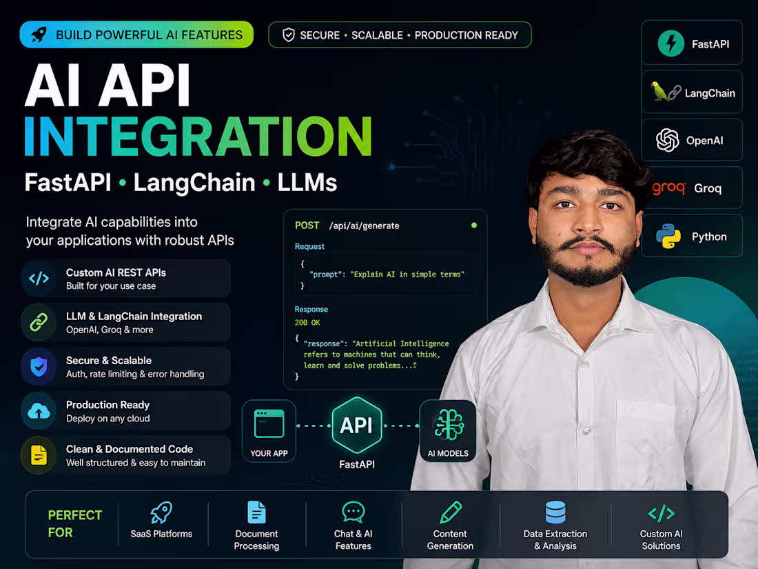 Cover image for AI API Integration with FastAPI, LangChain & LLMs