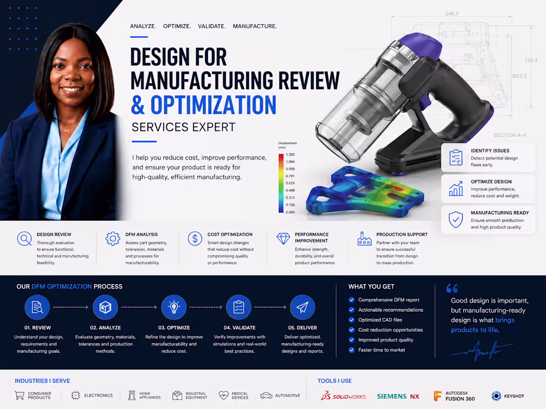 Cover image for Design for Manufacturing Review and Optimization Services Expert