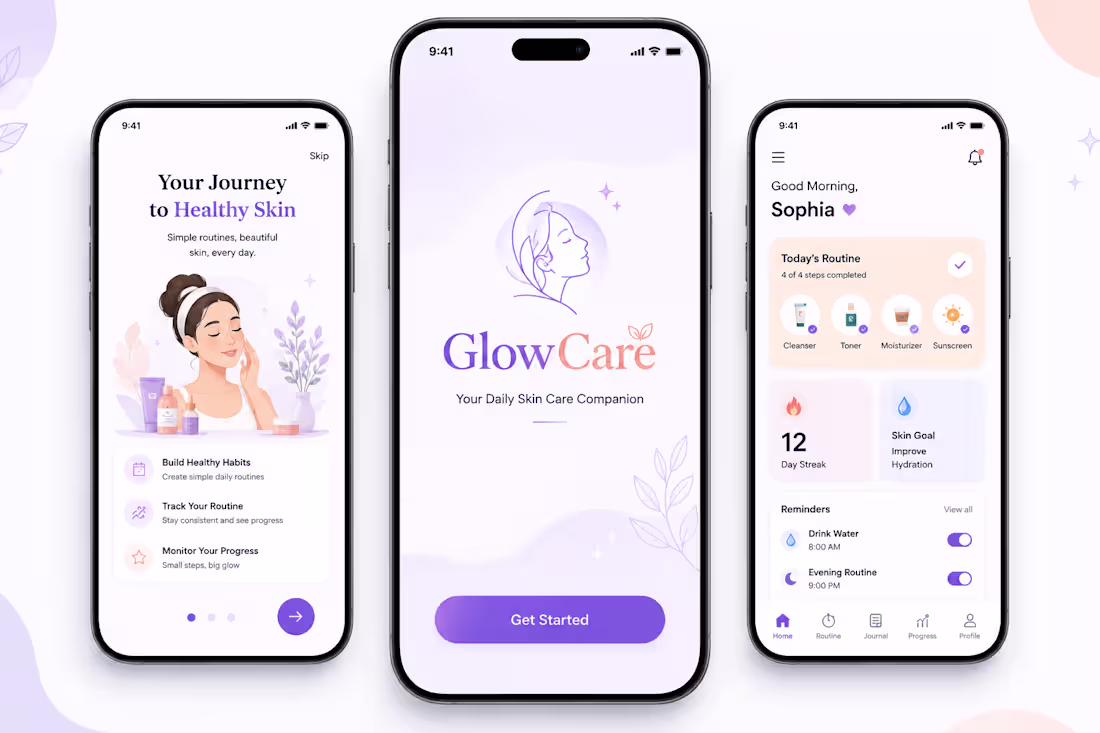 Cover image for GlowCare: Premium Skincare Routine & Self-Care App UI Design