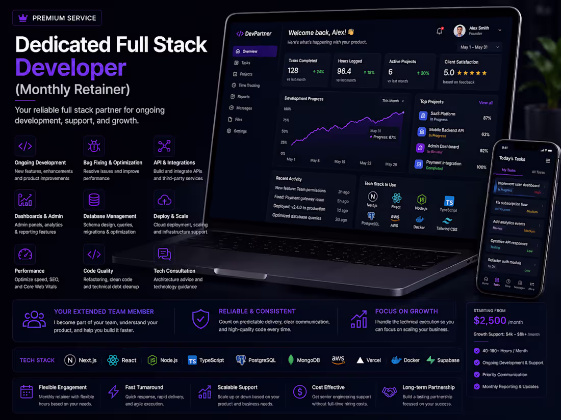 Cover image for Dedicated Full Stack Developer (Monthly Retainer)