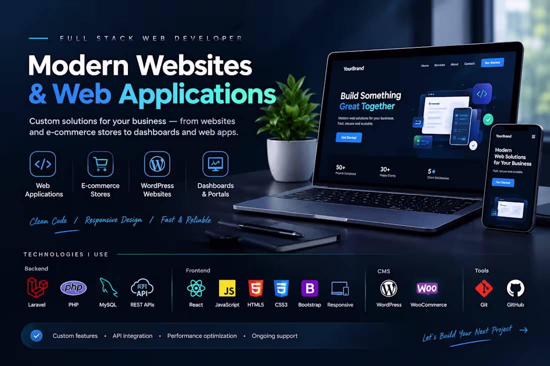 Cover image for Full Stack Web Development | Laravel, PHP, React, WordPress 