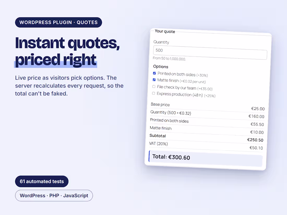 Cover image for Live Quote Calculator for WordPress, Priced on the Server