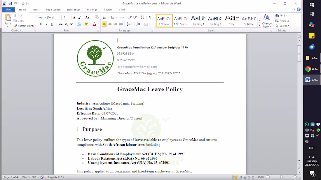 Cover image for Implemented all GraceMac HR policies