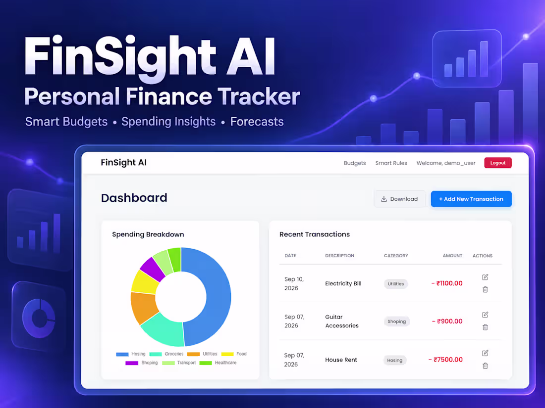 Cover image for FinSight AI – Personal Finance Tracker with Spending Forecasts