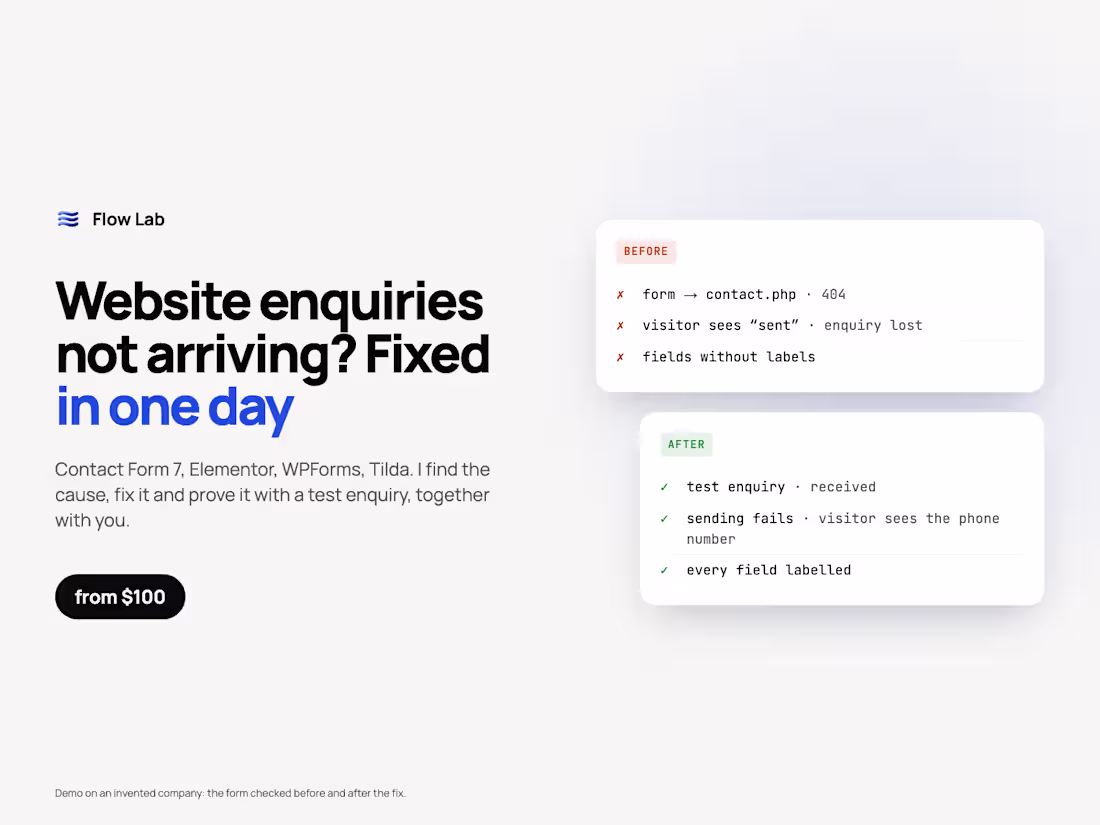 Cover image for Website Form Not Sending Enquiries? Fixed in One Day