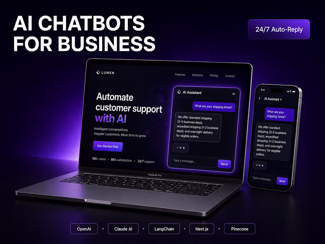 Cover image for AI Chatbot Integration for Business (OpenAI/Claude + Training)