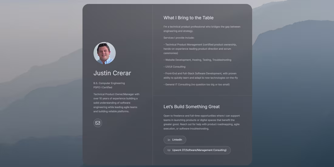 Cover image for Justin Crerar Landing Page