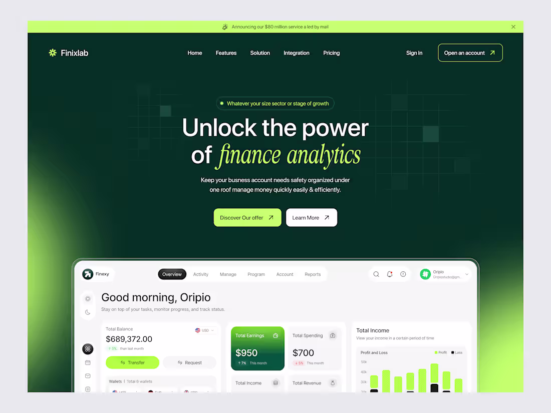 Cover image for Designed a modern finance analytics