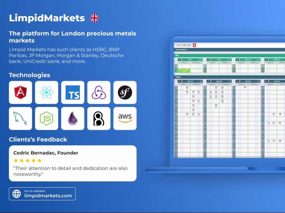 Cover image for LimpidMarkets. Precious Metals Platfrom
Web DevelopmentThe