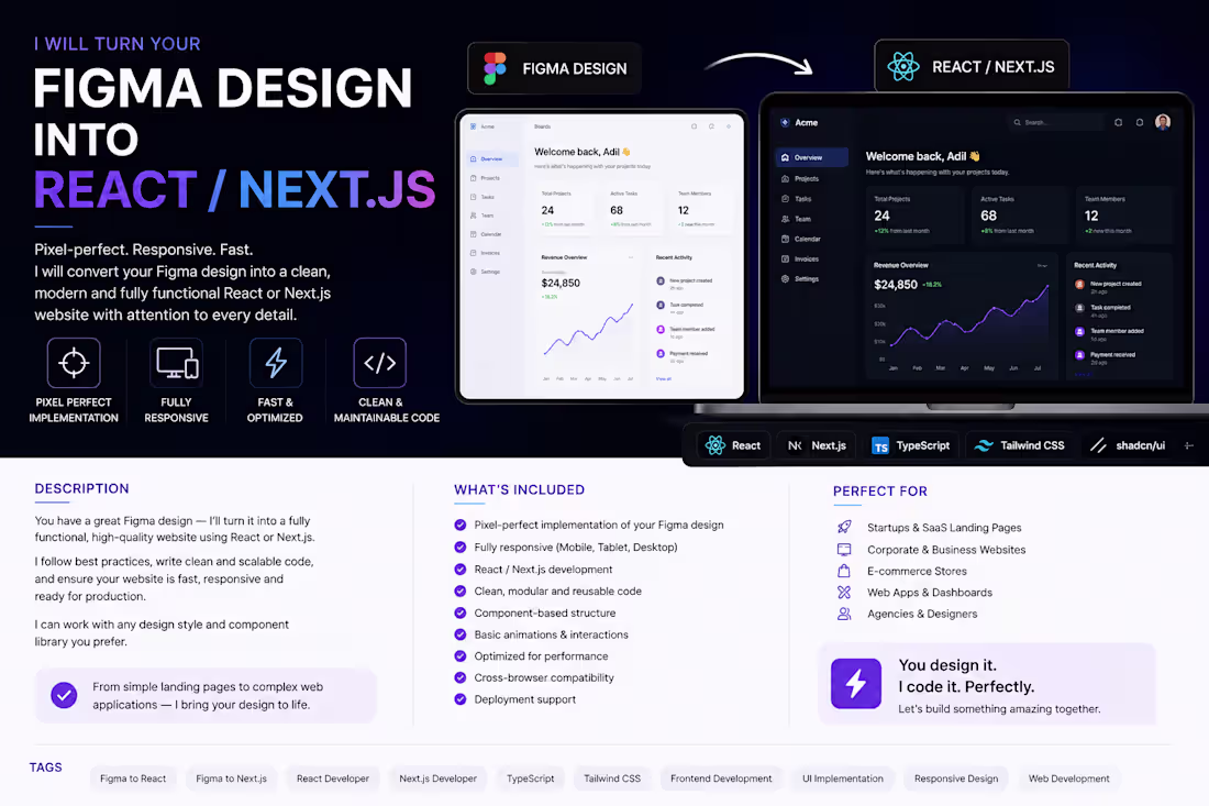 Cover image for I will turn your Figma design into React/Next.js