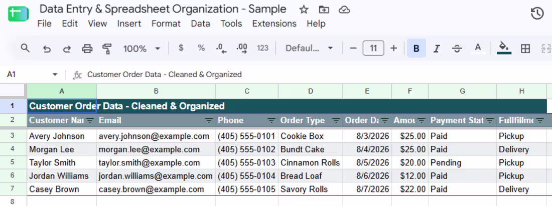 Cover image for Data Entry Cleaned Spreadsheet
This sample