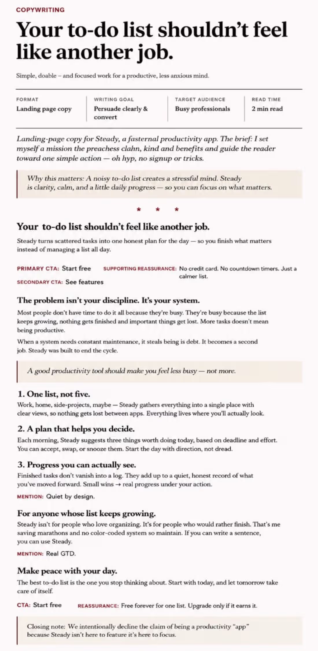 Cover image for :Copywriting — “Your to-do list