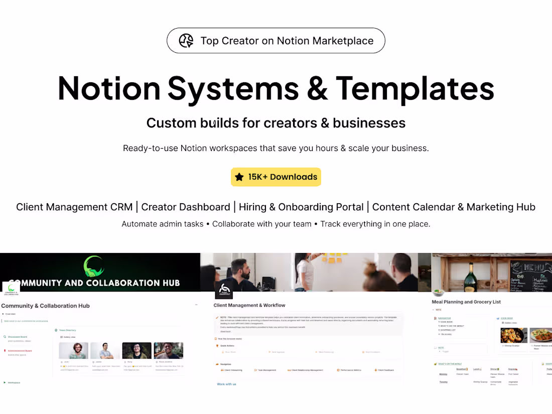 Cover image for Custom Notion Systems & Templates for Creators & Businesses