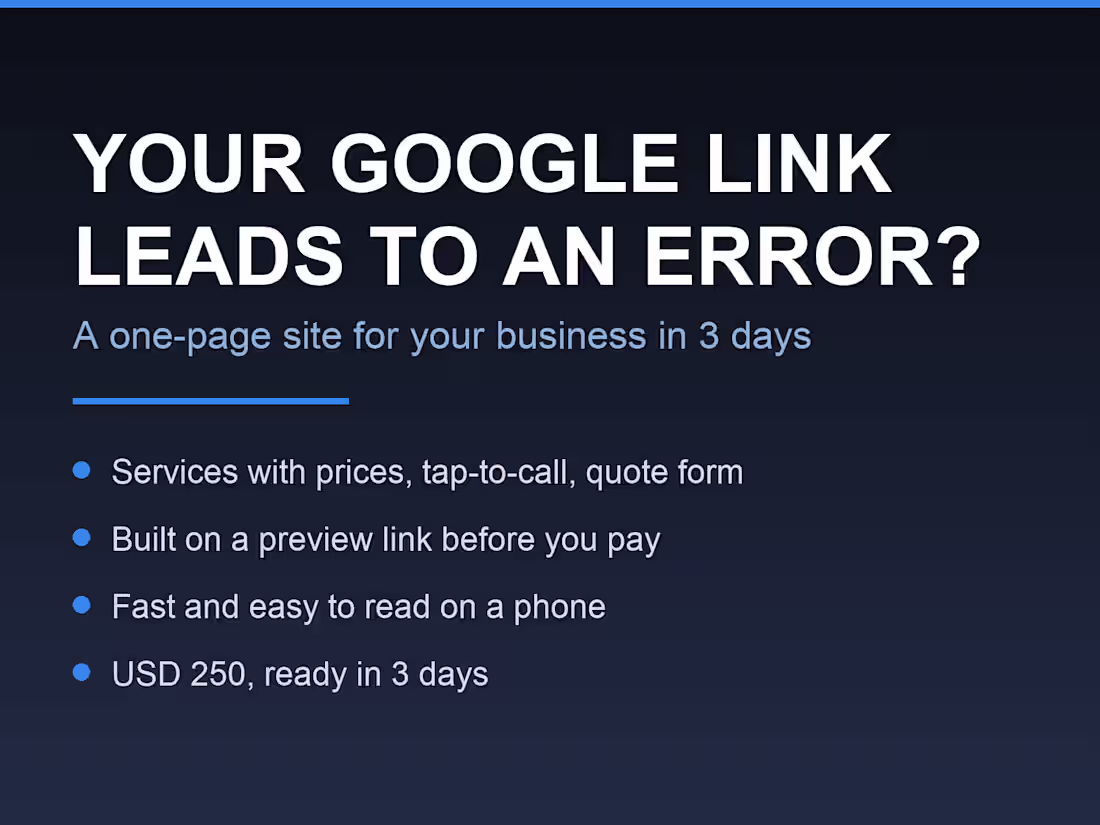 Cover image for Your Google listing's website is down? One-page site in 3 days