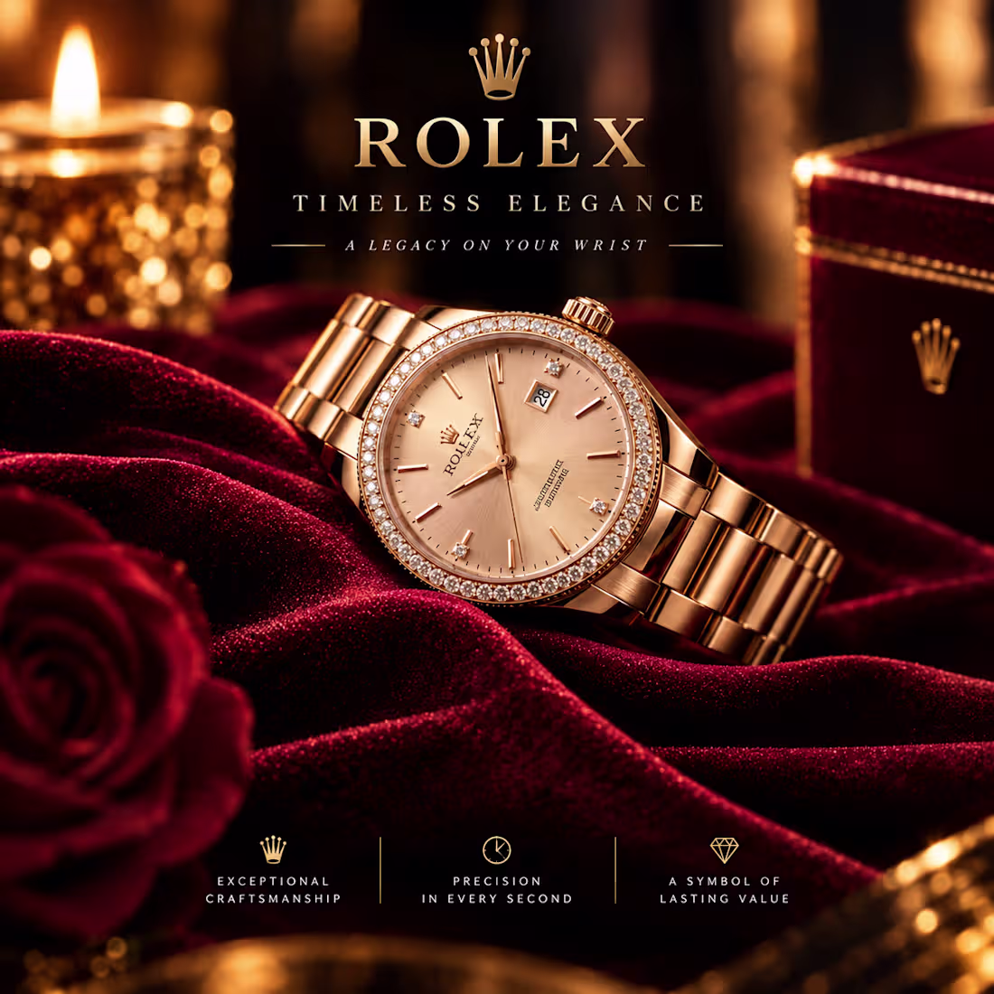 Cover image for Product ad design for a luxury watch a rich gold and velvet ...