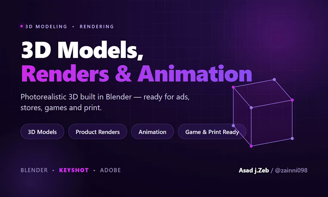 Cover image for 3d models, product renders and animation in blende