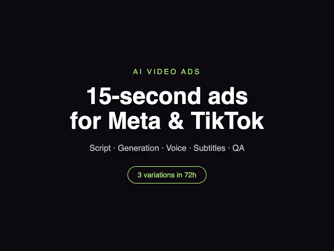 Cover image for AI video ads for your product: 15s, UGC style, Meta and TikTok r
