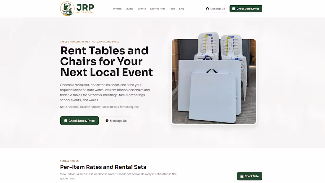 Cover image for JRP Rice & Rental: Website