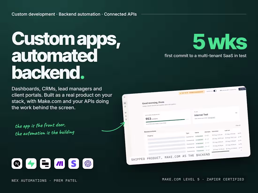 Cover image for Custom Dashboards, CRMs & Portals with a Make.com Backend