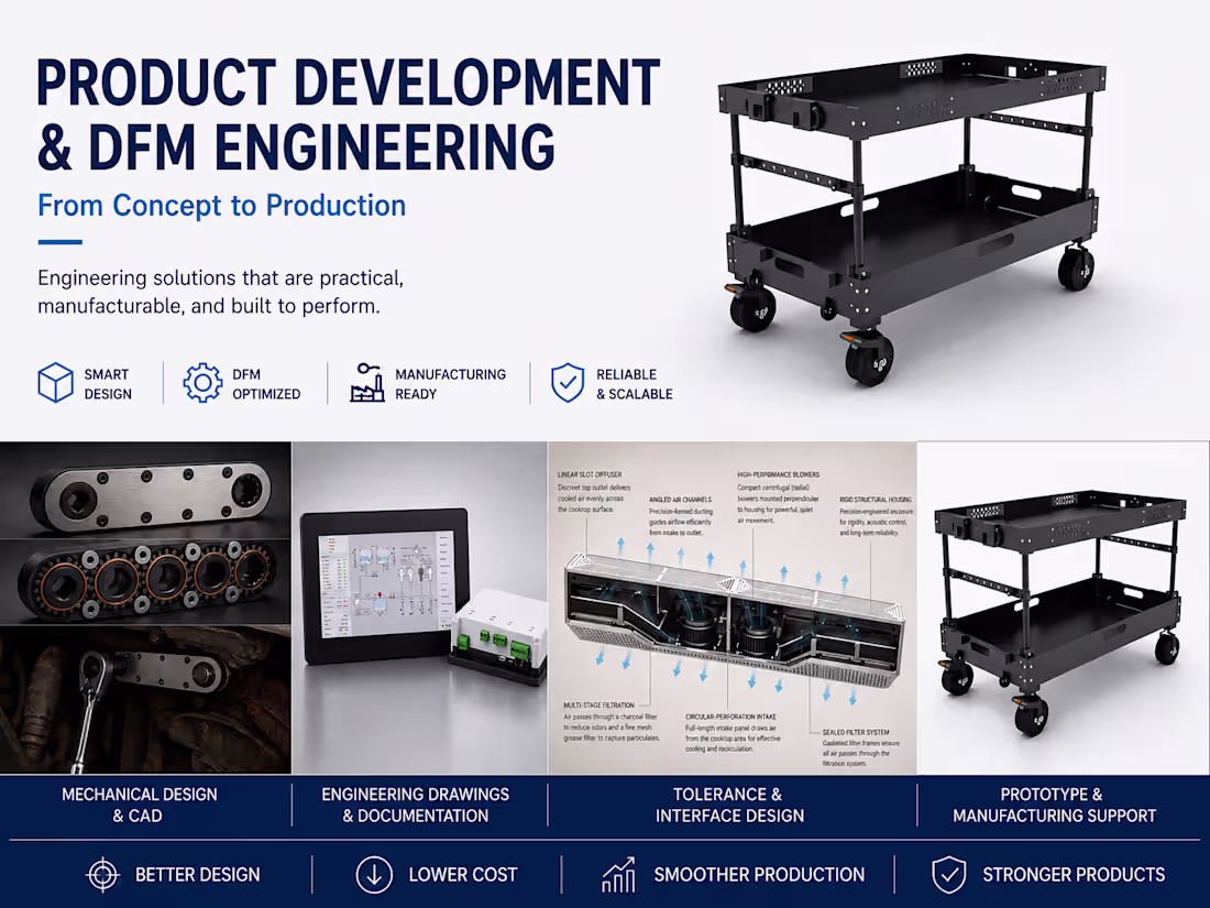 Cover image for Product Development & Engineering | DFM | Manufacturing Support 