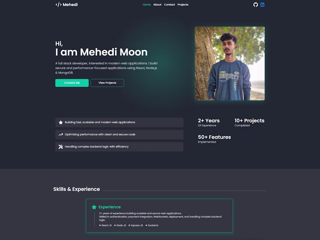 Cover image for Personal portfolio - Mehedi Moon | MERN Stack Developer