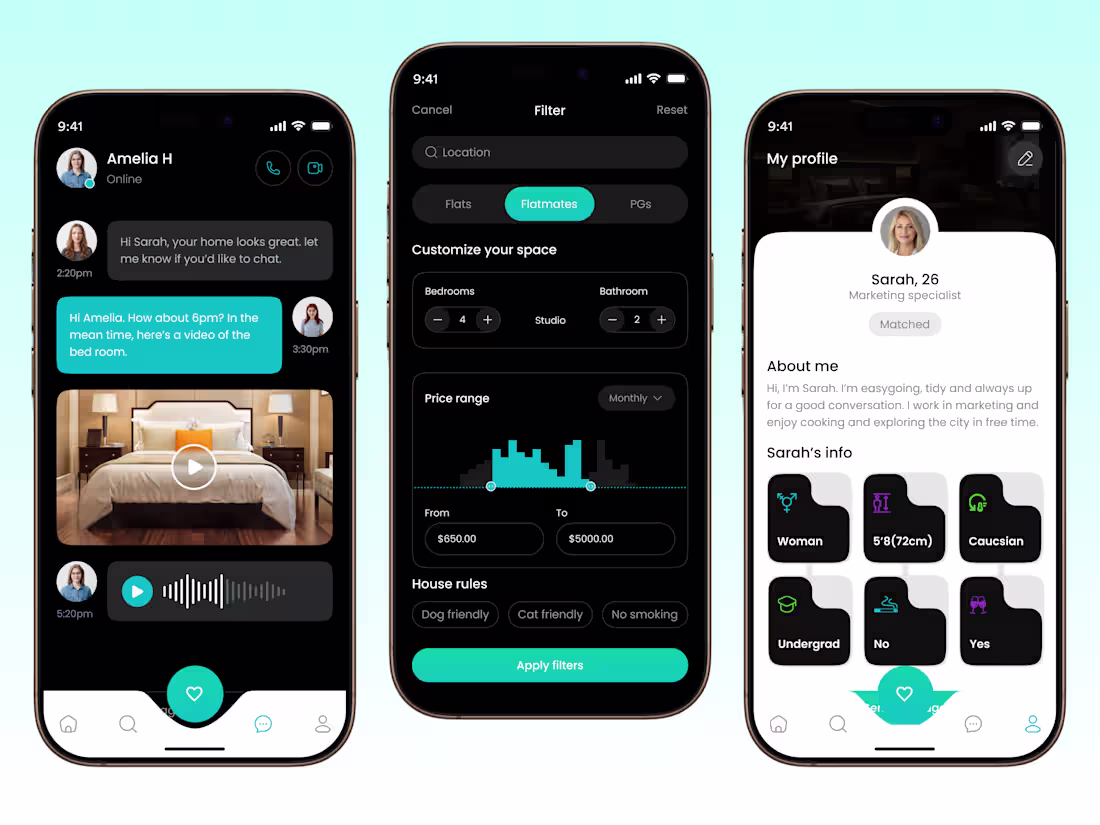 Cover image for Flatmate Maching Service Mobile App design UI/UX