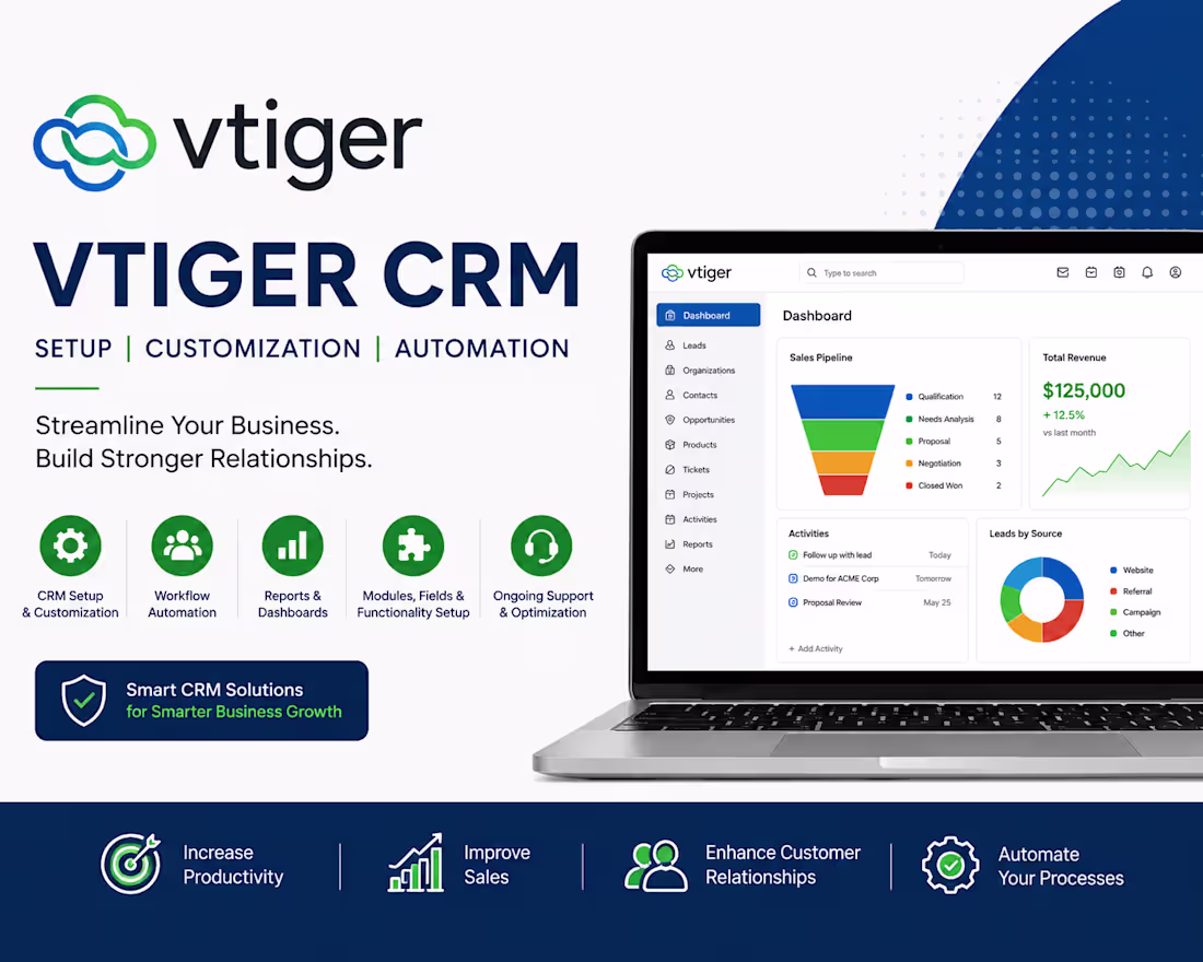 Cover image for I Will Setup Customize and Automate VTiger CRM for Your Business