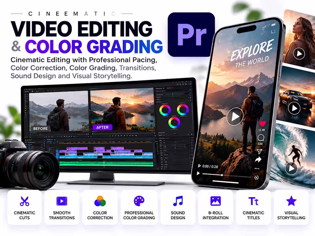 Cover image for Cinematic Video Editing & Professional Color Grading