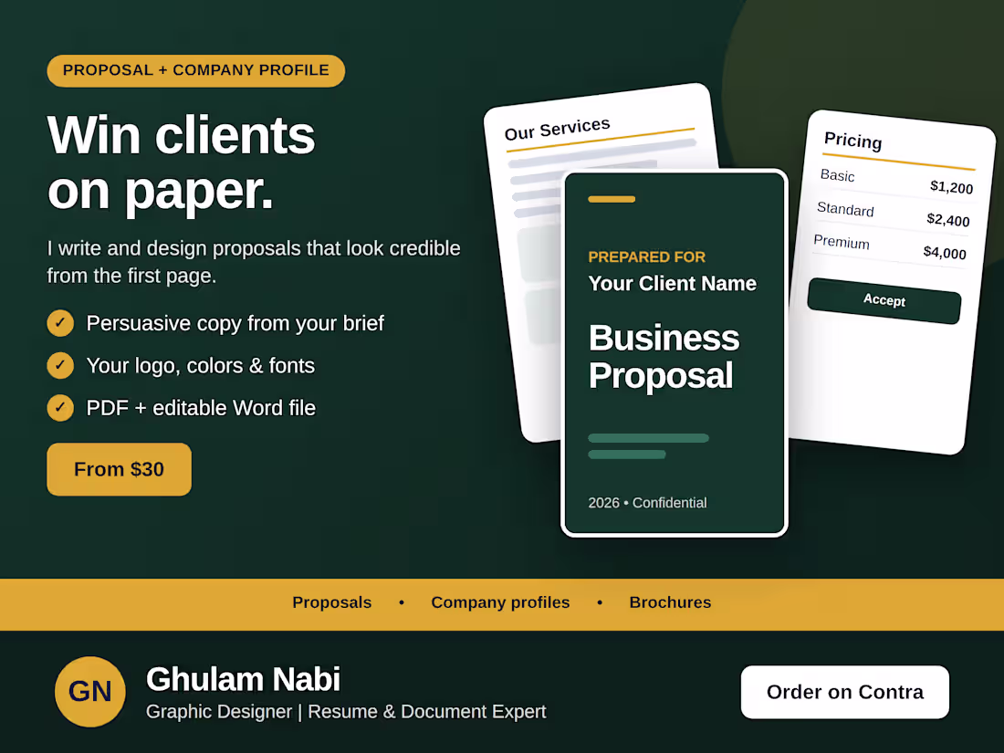 Cover image for I will write and design a business proposal PDF