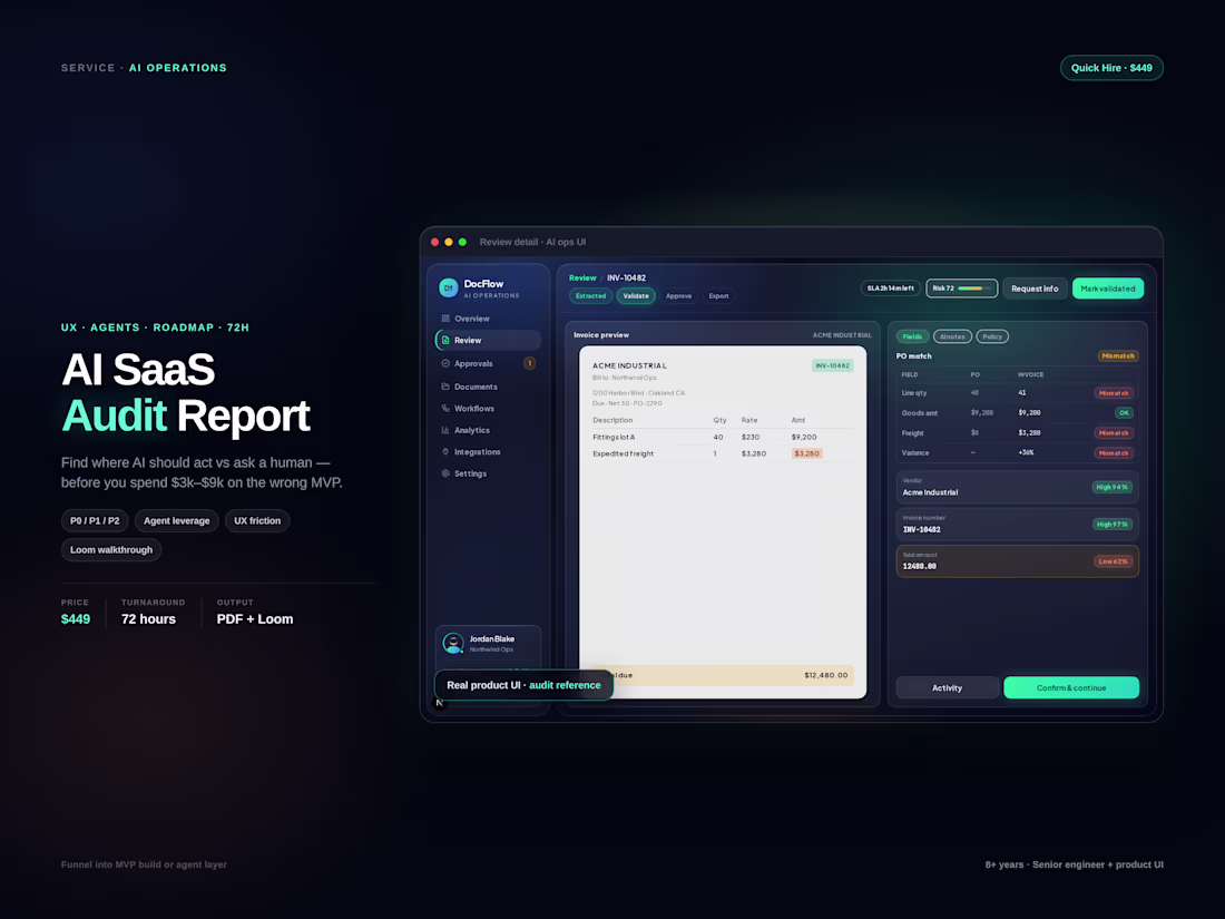 Cover image for AI Ops product audit — UX, agents & roadmap (72h)