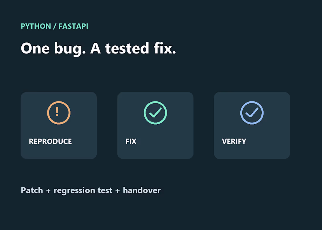 Cover image for Fix one reproducible Python or FastAPI bug