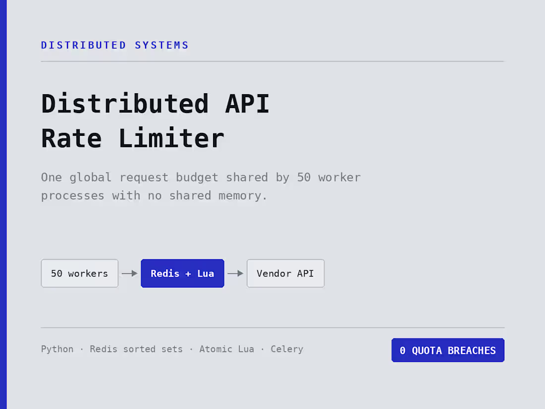 Cover image for Distributed API Rate Limiter — Redis Sorted Sets + Atomic Lua