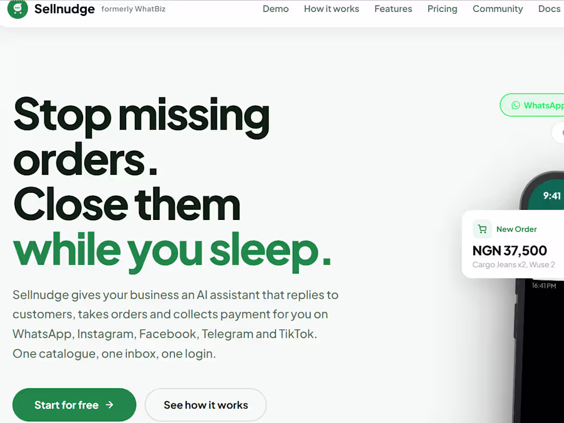 Cover image for Sellnudge : AI conversational commerce