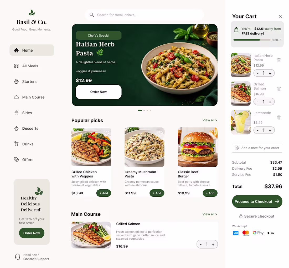Cover image for A restaurant menu interface with