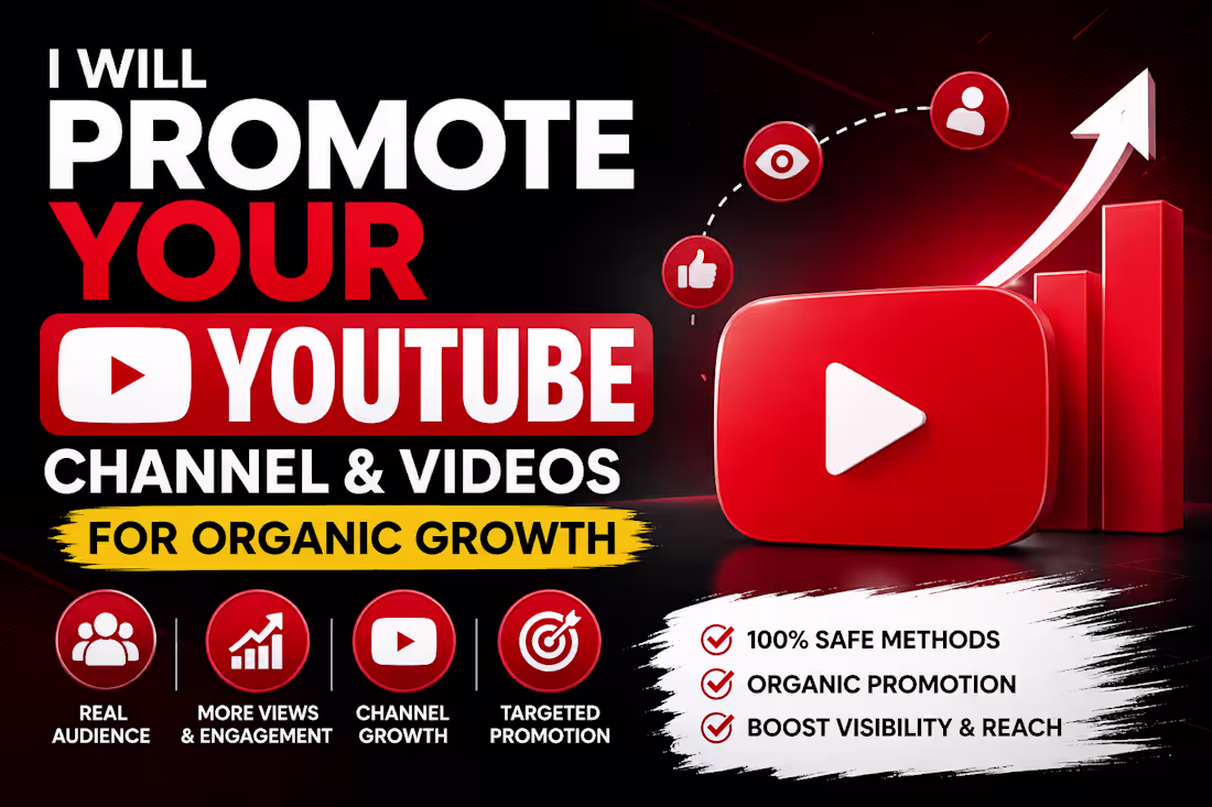 Cover image for I will promote your YouTube channel and videos for organic growt