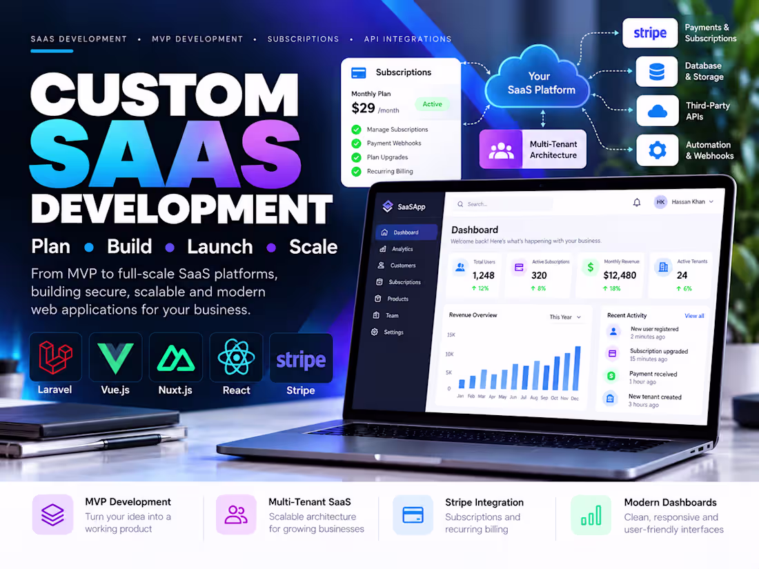 Cover image for I will build a custom SaaS platform with Laravel, Vue or React