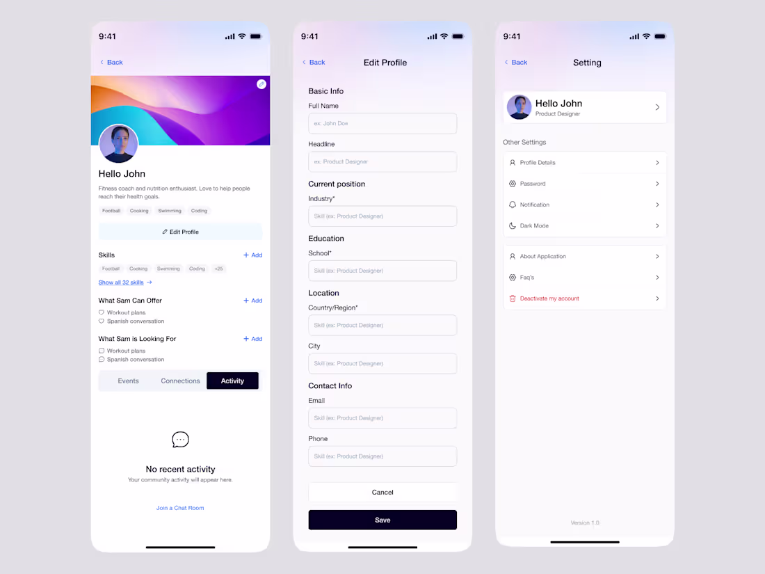 Cover image for Profile Management — Social App UI