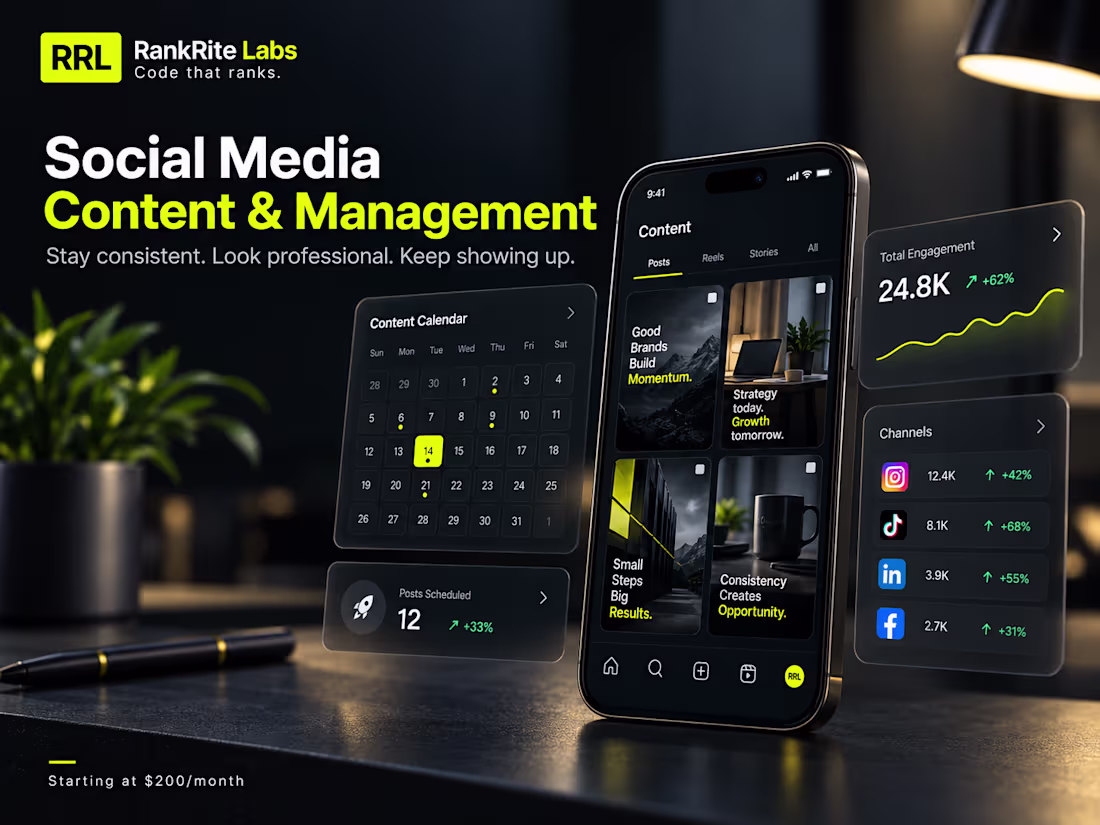 Cover image for Social Media Content & Management- Starting at $200/month