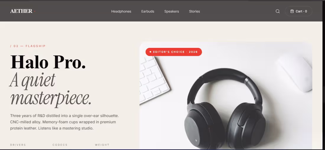 Cover image for aether landing page uiux.