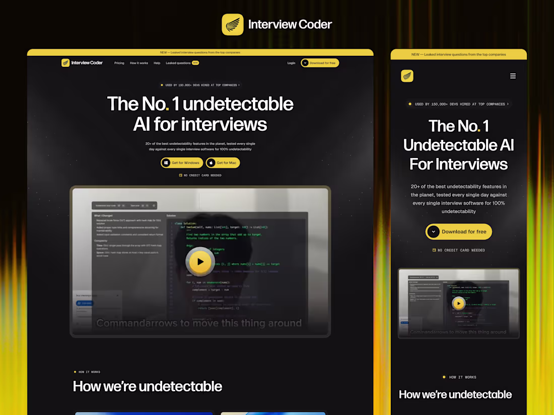 Cover image for Interview Coder Landing Page Redesign