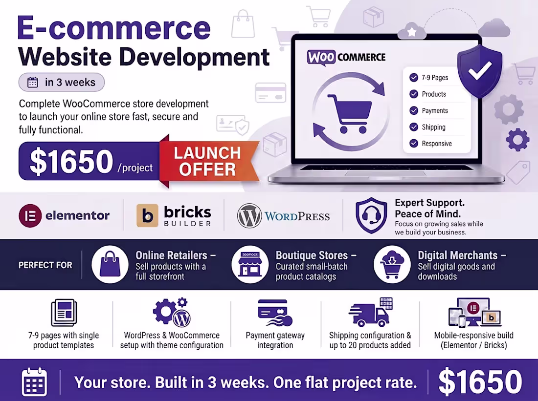 Cover image for WordPress E-commerce Website Development | Launch Offer – $1,650