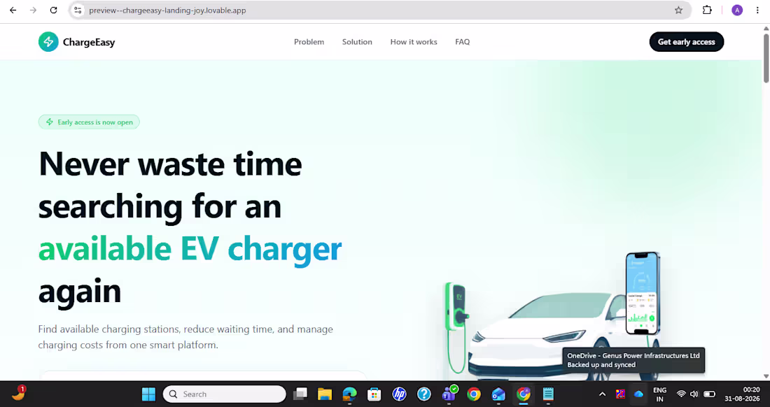 Cover image for ChargeEasy - EV Charging Landing Page MVP