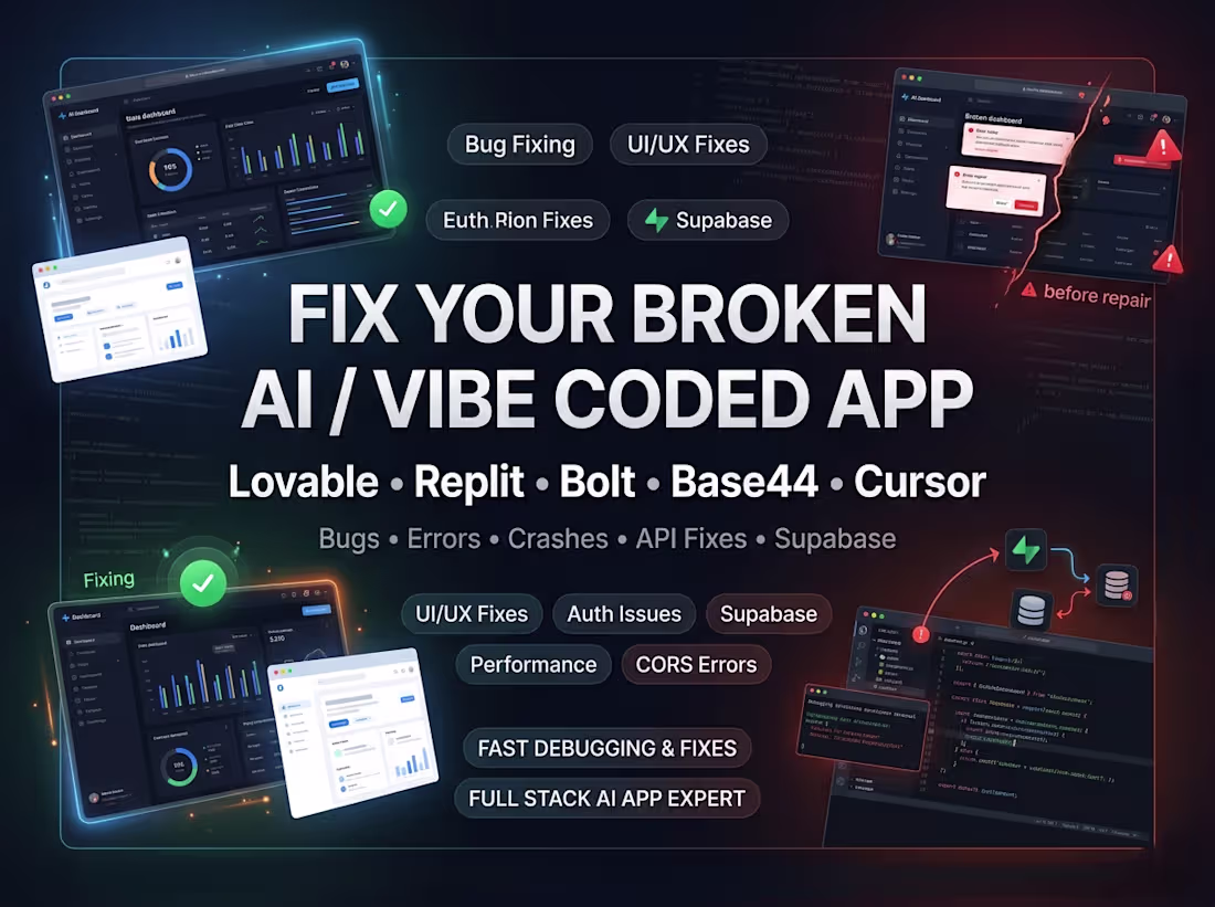 Cover image for Lovable, Replit, Bolt or Base44 Vibe Coded App Fixed