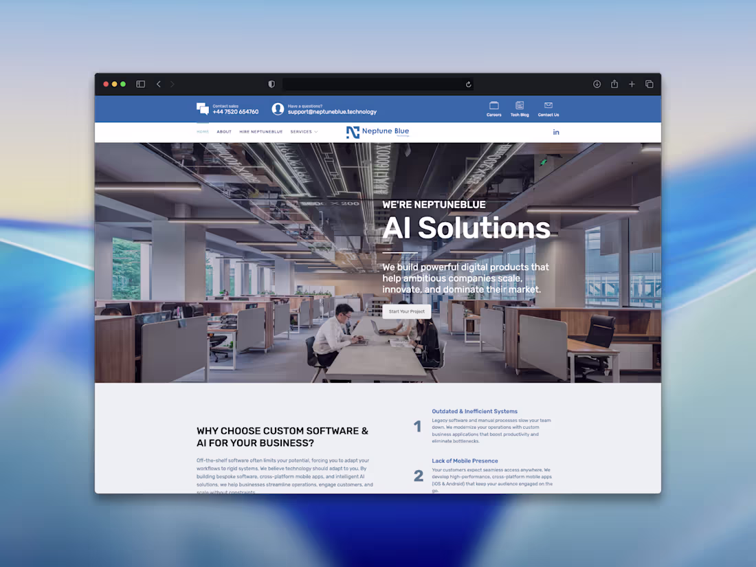 Cover image for NeptuneBlue Corporate Website — React · PHP · WordPress